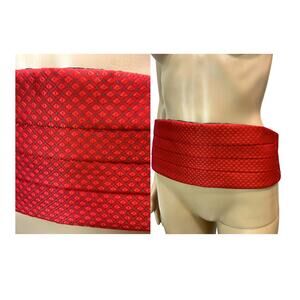 Vintage Red Patterned Cummerbund Sash Belt Adjustable
